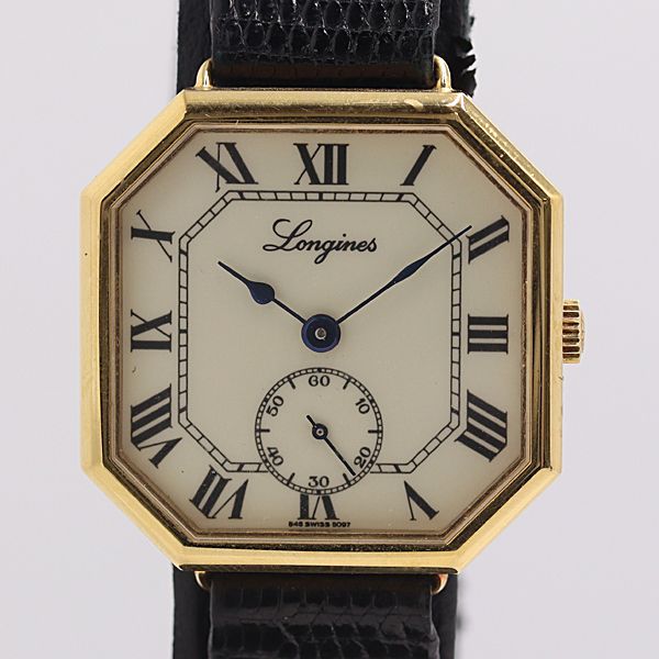 新品同様 稼働 ロンジン オクタゴン 手巻き スモセコ アイボリー文字盤