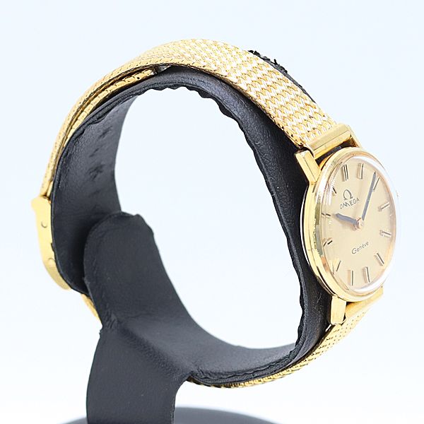 新品同様 稼働 オメガ ジュネーブ 手巻き ゴールド文字盤 レディース