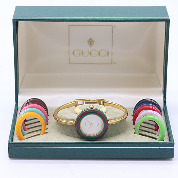 良品 箱付 稼働 グッチ 11/12 チェンジベゼルウォッチ 0688094 QZ