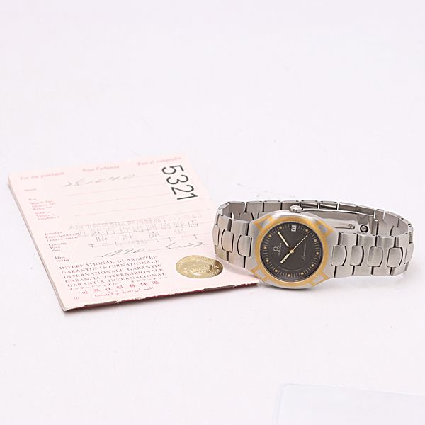 新品同様 稼働 保付 オメガ シーマスター ポラリス YG×SS グレー文字盤