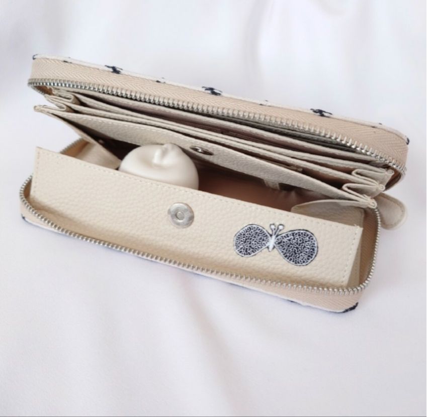 10/1*2Piscis☆vallis ギャルソン長財布 ミナペルホネン 受注製作】刺繍1・anemone イエロー×ホワイト 本革ギャルソン長財布