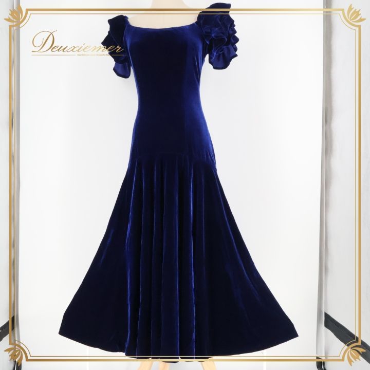 フラダンス 衣装 ワンピース ドレス uino! ブルー系 ハワイ製 ベロア