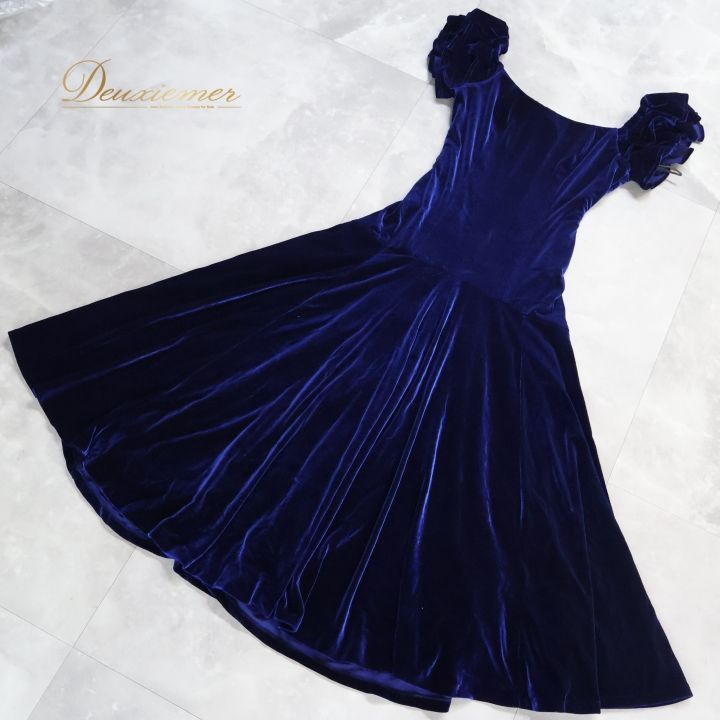 フラダンス 衣装 ワンピース ドレス uino! ブルー系 ハワイ製 ベロア