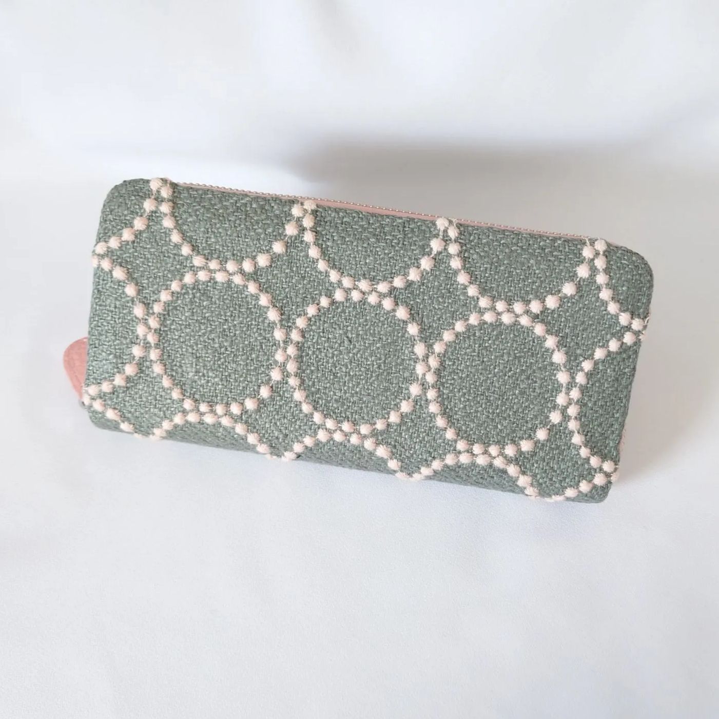 受注製作】 シンプル グリーン×ベージュ 本革ギャルソン長財布