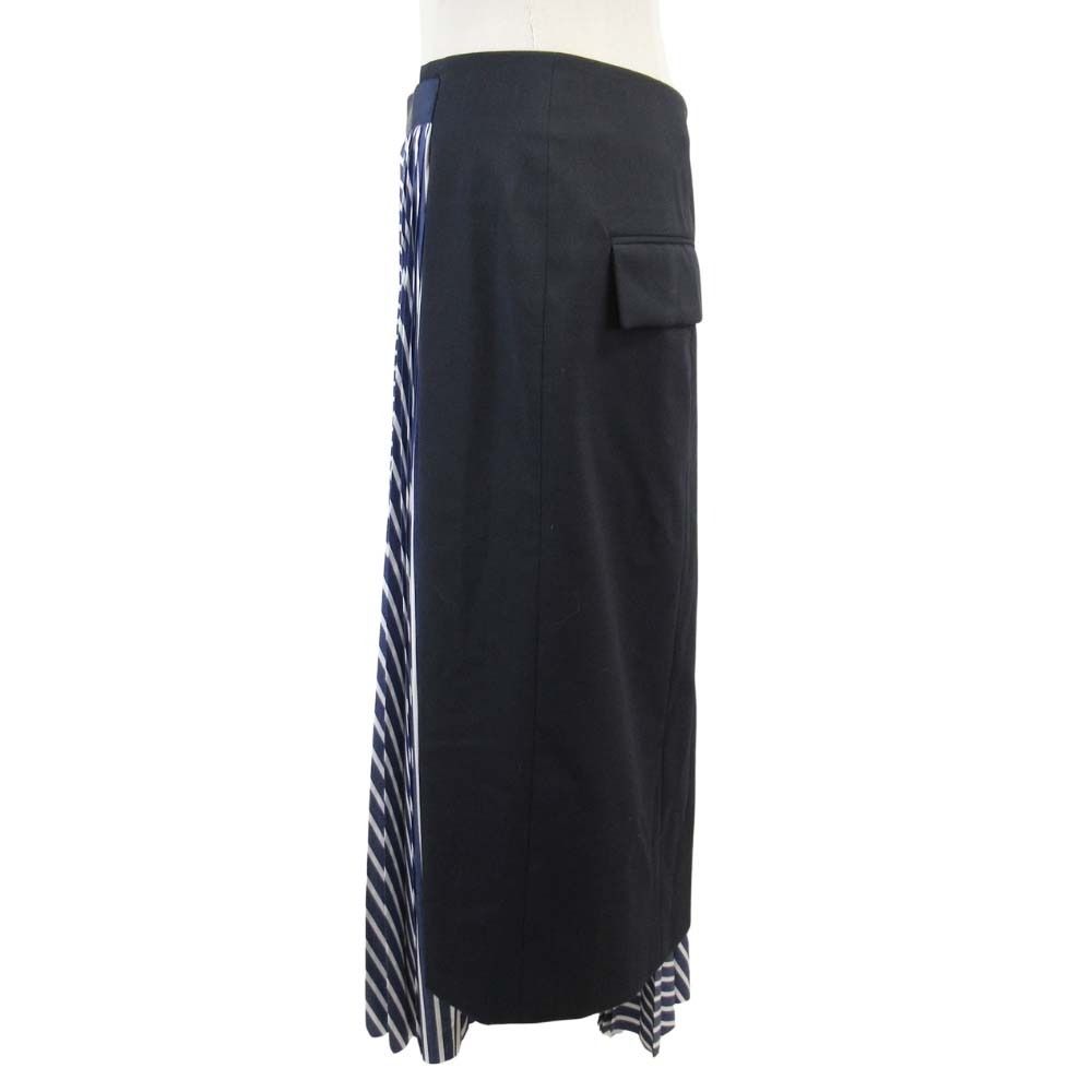 美品 21ss sacai サカイ ストライプ プリーツ ドッキング ラップ