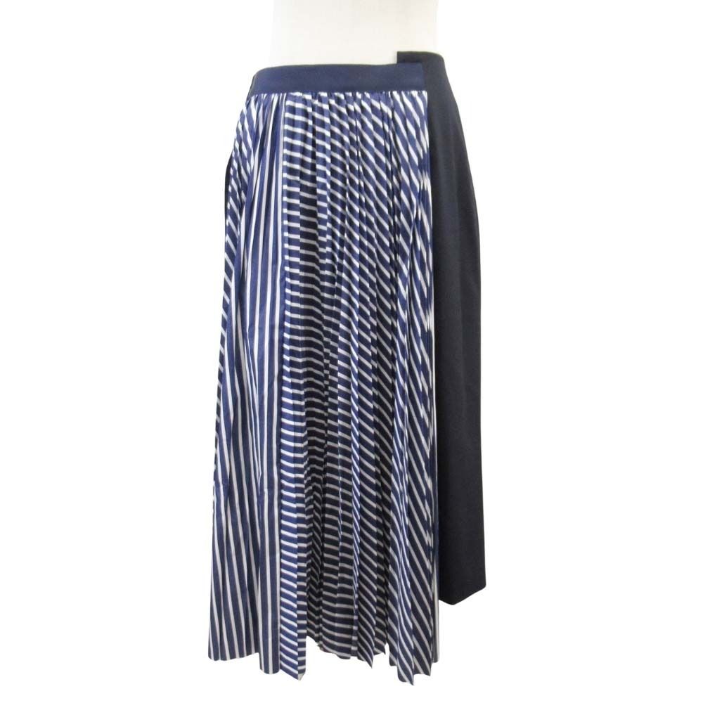 美品 21ss sacai サカイ ストライプ プリーツ ドッキング ラップ