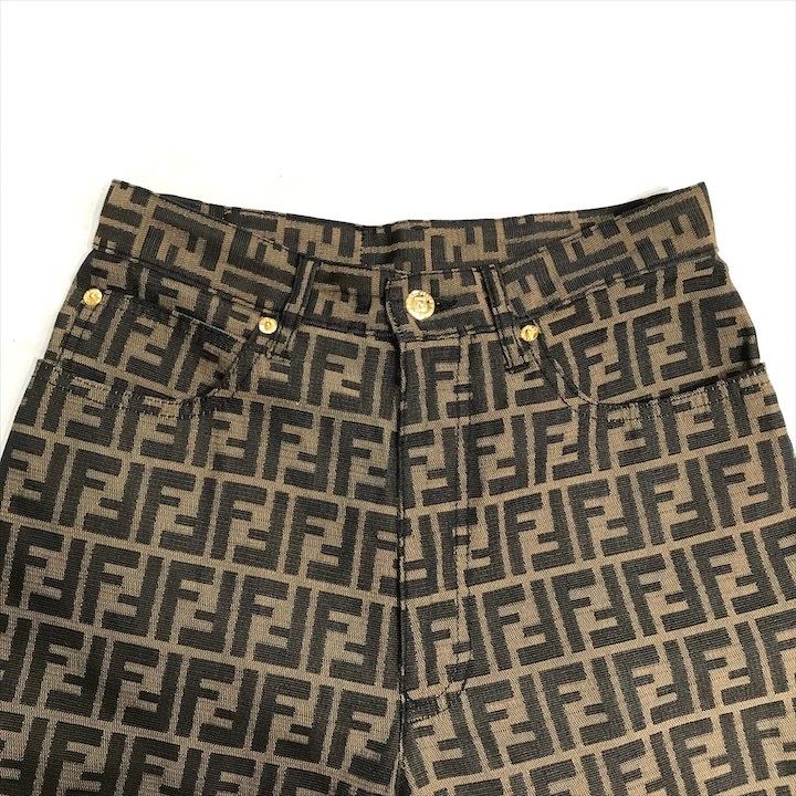 美品 FENDI フェンディ ズッカ 総柄 コットン 28インチ レディース