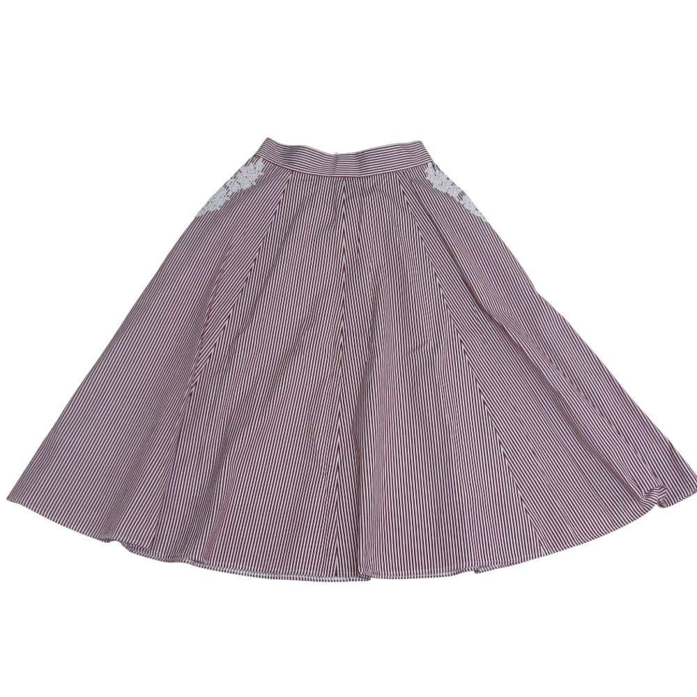 ★美品★Rene★ポケット スカート★36★グレー×白★ 新品同様 23AW Rene ルネ レース ストライプ フレア ロングスカート