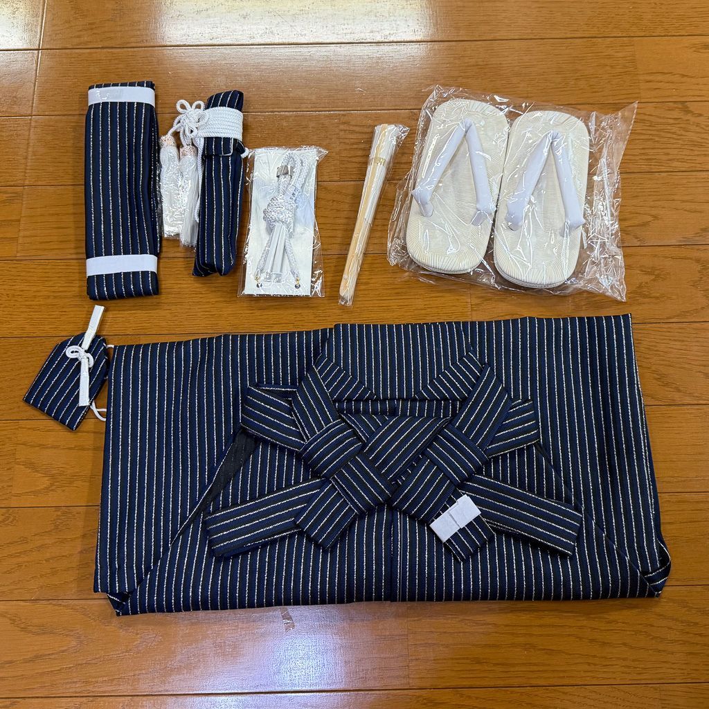七五三 五歳 五才 5才 5歳 男児 袴小物セット 紋袴 紺色×シルバー 草履