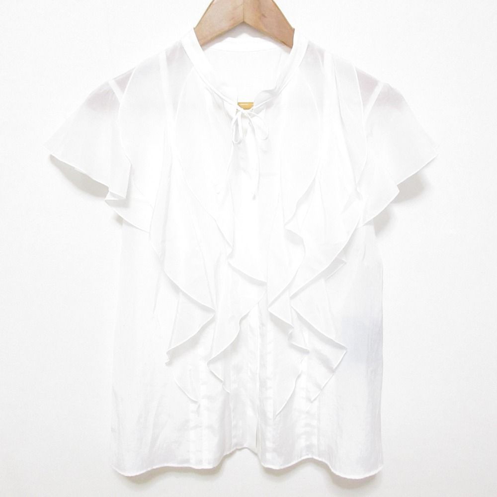 良品 ANAYI アナイ ライトローン スタンドラッフルブラウス シャツ 36