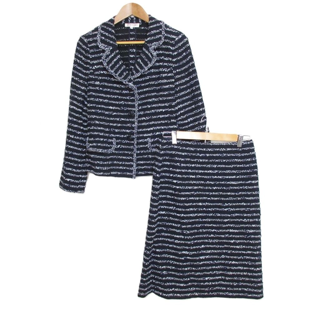 美品 YUKI TORII ユキトリイ ボーダー柄 ツイード ジャケット×スカート