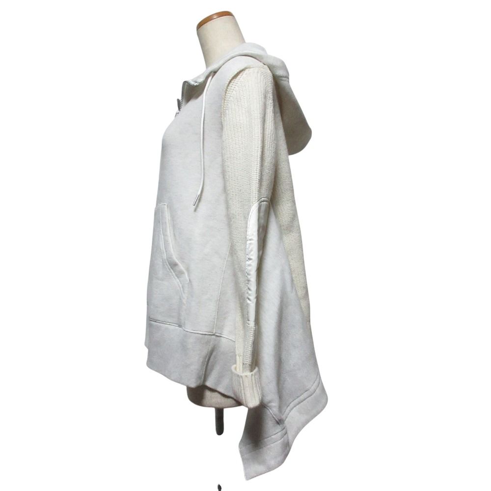 sacai サカイ パーカー ジップアップ キルティング ドッキング ホワイト 美品 sacai サカイ Sponge Sweat Hoodie ニット ドッキング スウェット