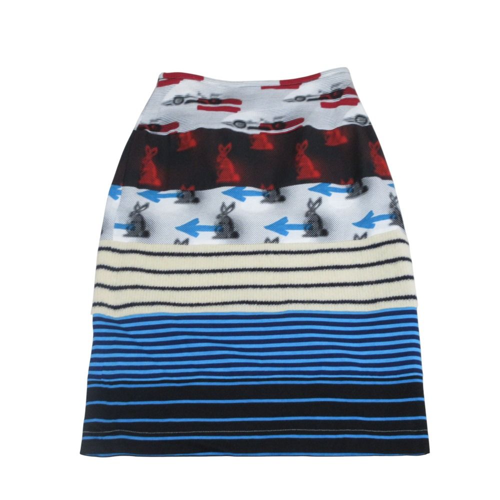 美品 PRADA プラダ マルチボーダー ニット ドッキング スカート 36