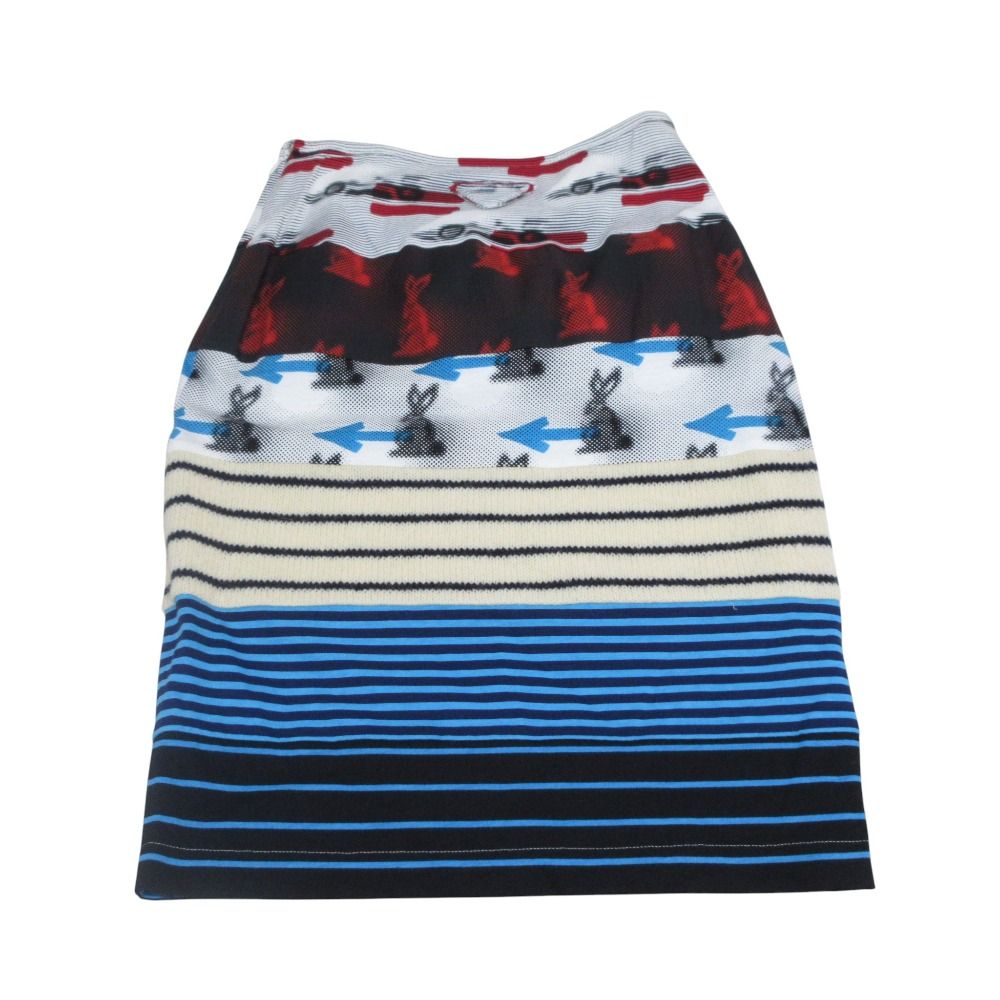 美品 PRADA プラダ マルチボーダー ニット ドッキング スカート 36