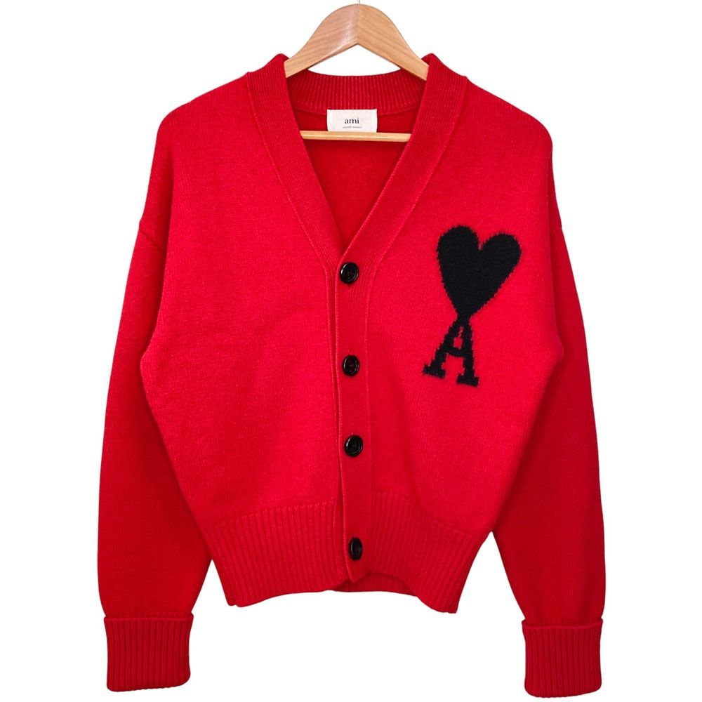 美品 24AW ami paris アミパリス ハートロゴ ニットカーディガン