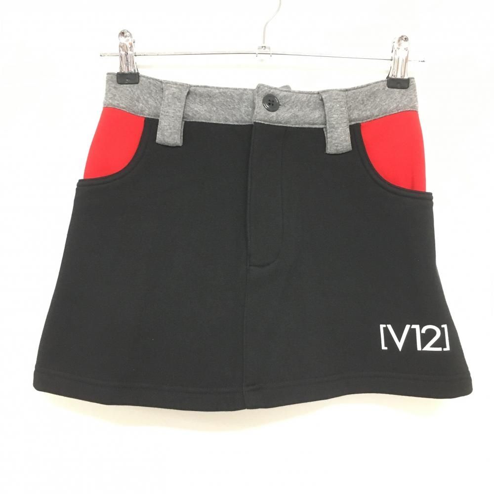 超美品】V12 スカート 黒×グレー×レッド 裏起毛 ストレッチ ウエスト