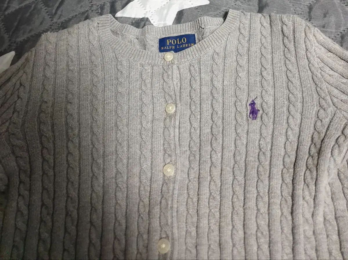 POLO RALPH LAUREN キッズ ミニケーブル コットン カーディガン グレー (8-10)