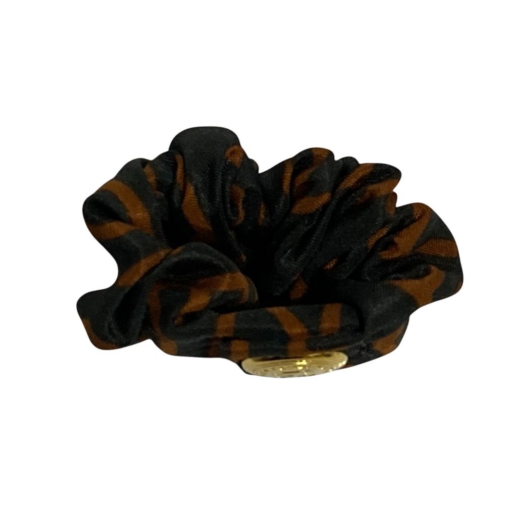 美品 FENDI フェンディ ズッカ柄 シュシュ ヘアアクセサリー ネイビー