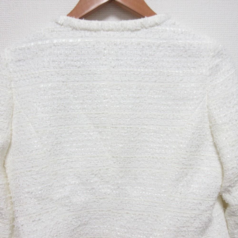 Rene ルネ ノーカラージャケット ホワイト　34 美品 Rene ルネ ツイードノーカラージャケット サイズ34 ホワイト