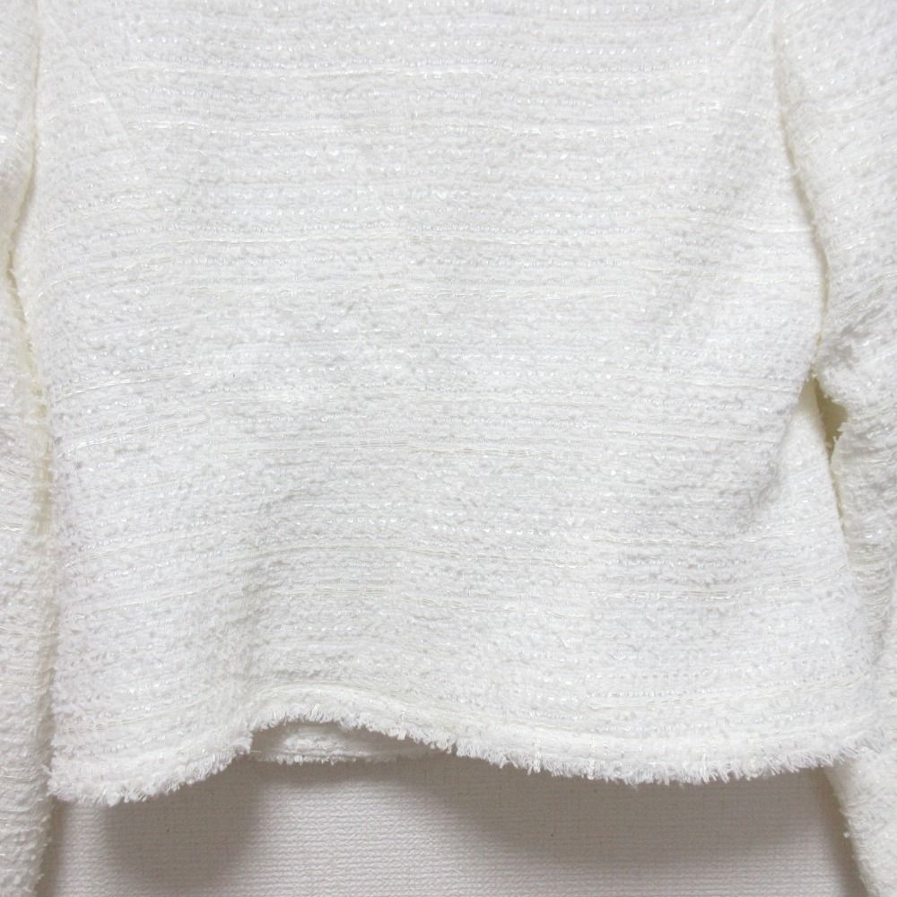 美品 Rene ルネ ツイードノーカラージャケット サイズ34 ホワイト