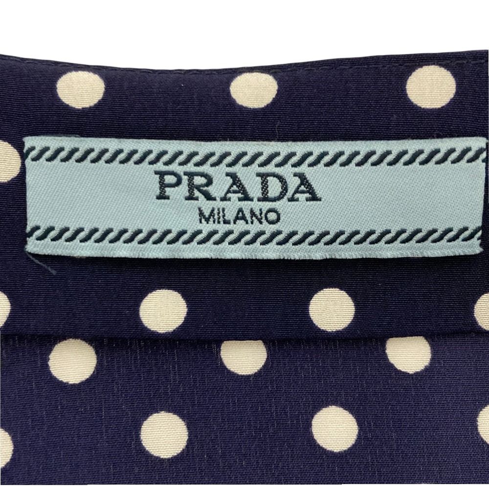 美品 PRADA プラダ ドット シルク フレアスカート サイズ36 ネイビー