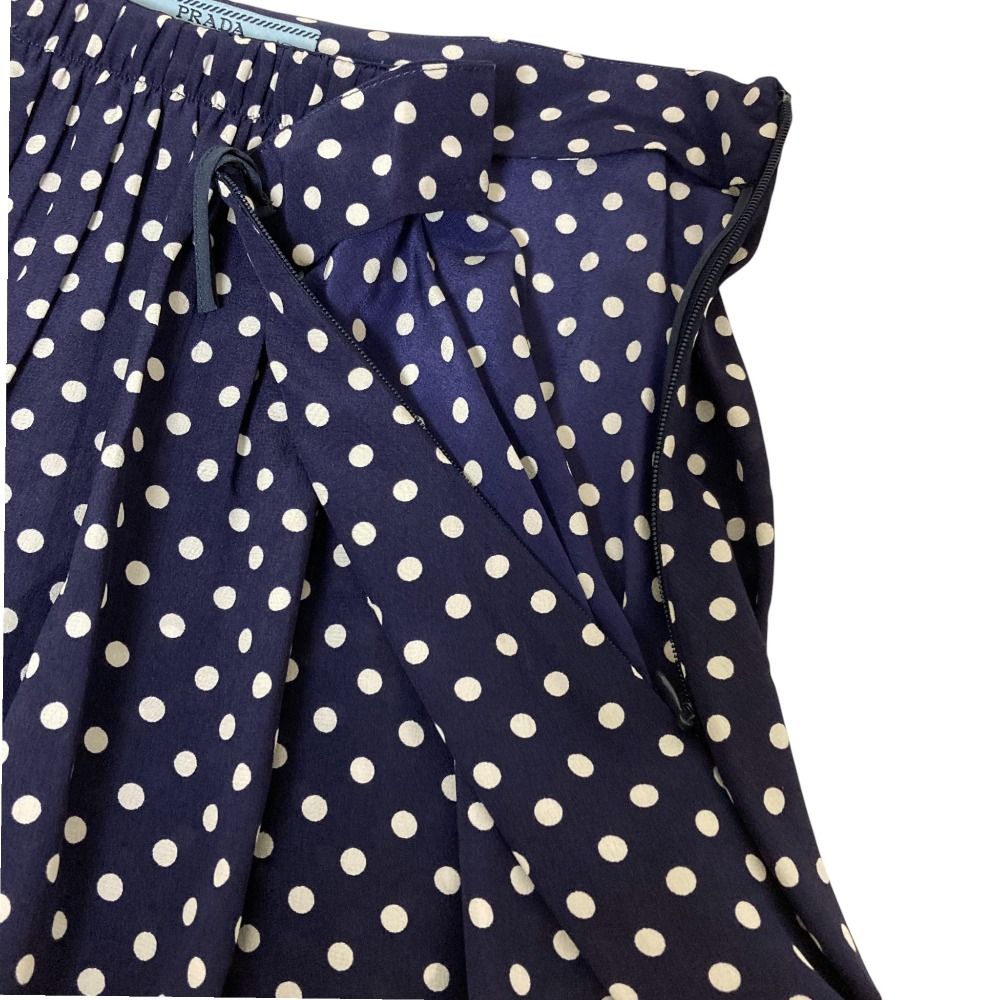 美品 PRADA プラダ ドット シルク フレアスカート サイズ36 ネイビー