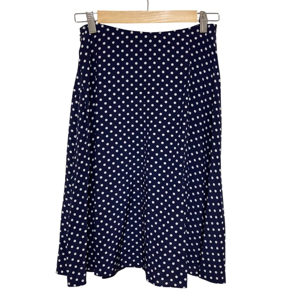 美品 PRADA プラダ ドット シルク フレアスカート サイズ36 ネイビー