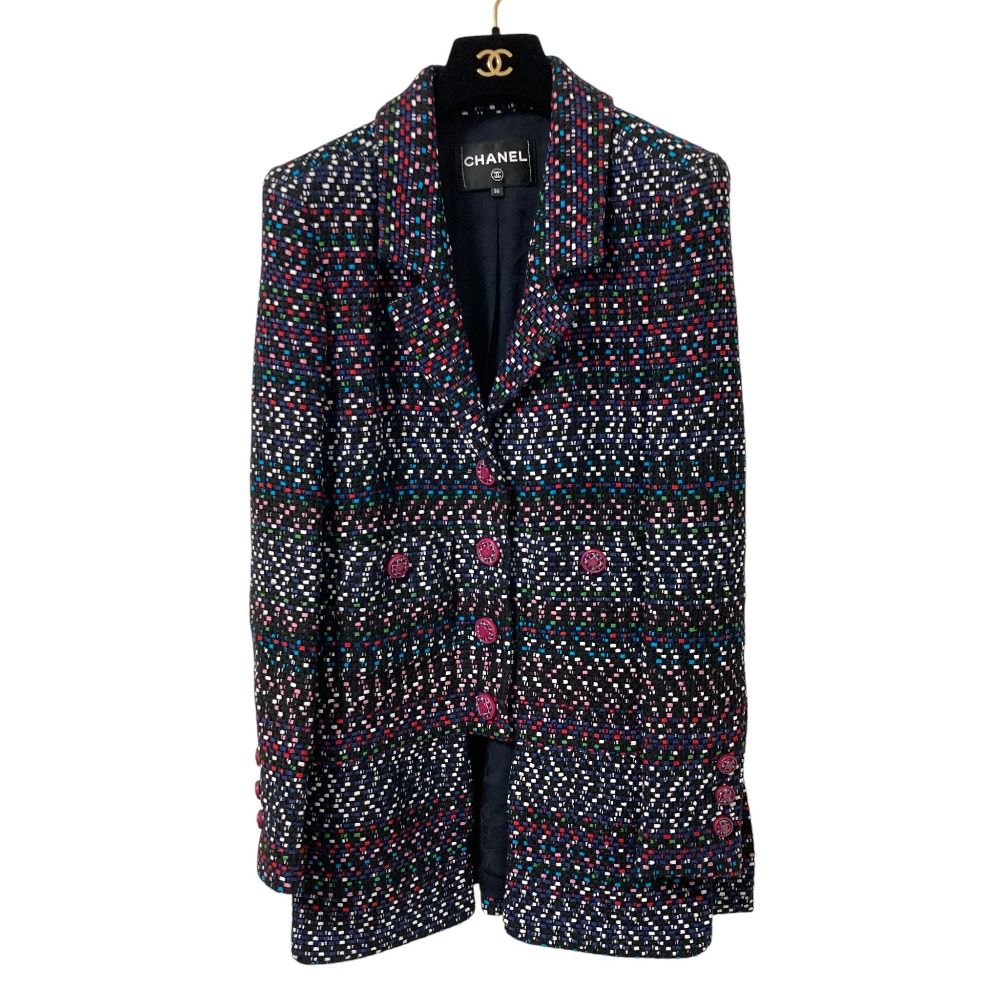 美品 CHANEL シャネル ココマークボタン マルチツイード ジャケット