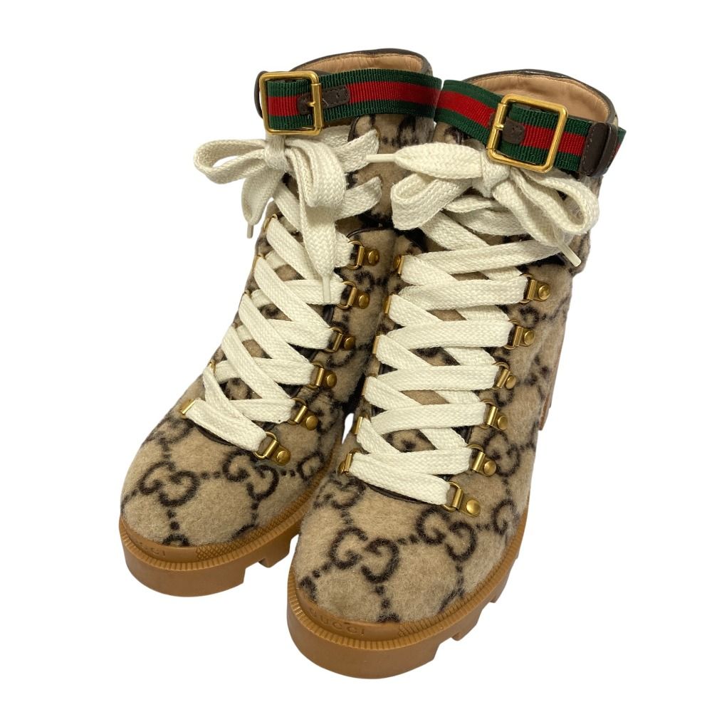 美品 GUCCI グッチ ウェブライン ベルト付き ウール GG レースアップ