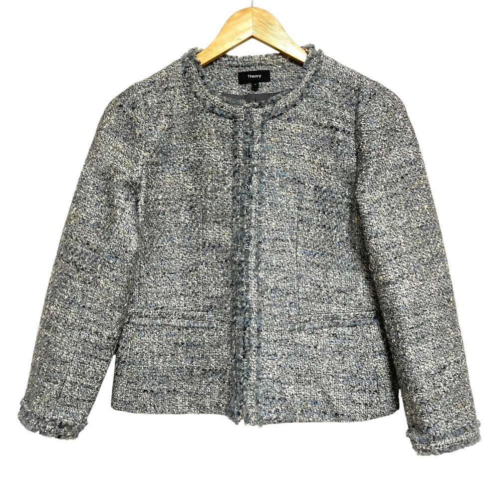 美品 Theory セオリー WILSHIRE TWEED FRINGE SLIM ノーカラー