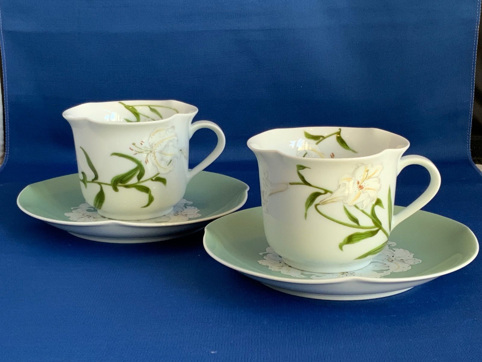 深川製磁 白百合 ペア カップ-ソーサー