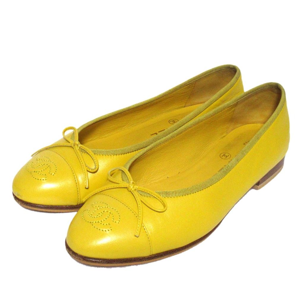 美品 CHANEL シャネル ココマーク リボン バレリーナ フラットシューズ