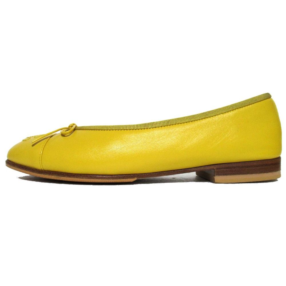 美品 CHANEL シャネル ココマーク リボン バレリーナ フラットシューズ