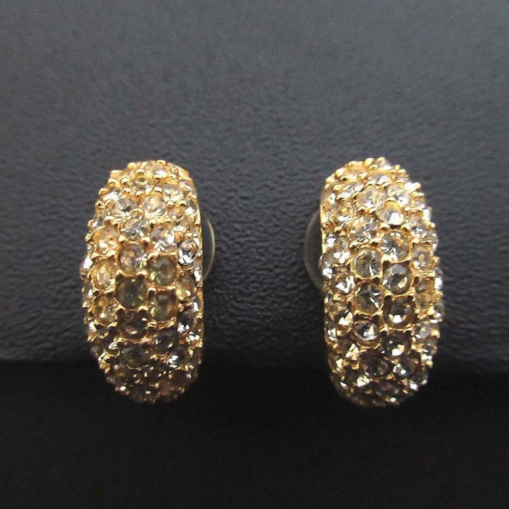 ChristianDior ラインストーン付きゴールドカラーピアス　美品 美品 Christian Dior クリスチャンディオール ラインストーン クリップ