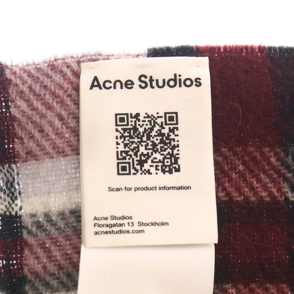AcneStudiosアクネストゥディオズ チェック柄ロゴストール ウール100 Acne Studios (アクネ ストゥディオズ) ウール混 フリンジ付き