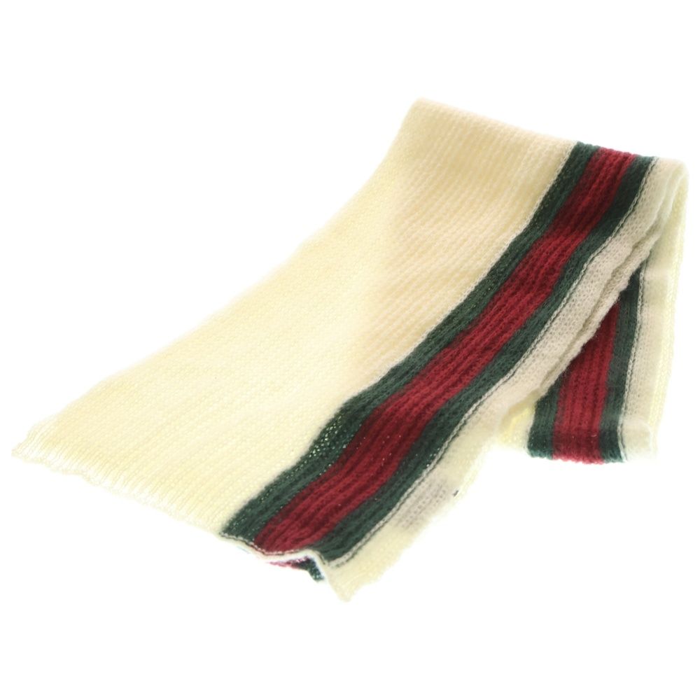 GUCCI (グッチ) モヘア混 ストライプ柄マフラー ホワイト - メルカリ