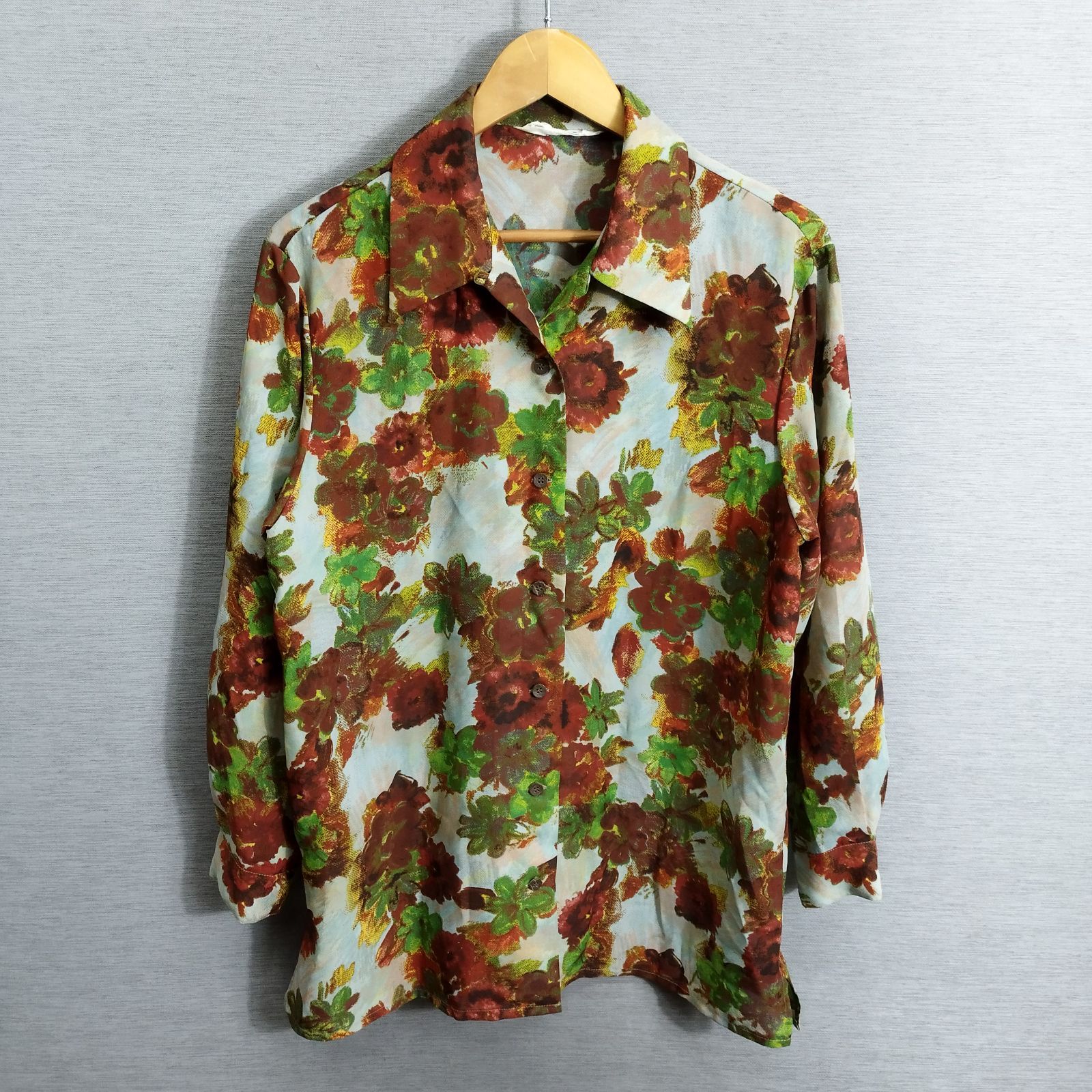 F.B Collection 花柄 シャツ ブラウス 長袖 古着 女子 レトロ 