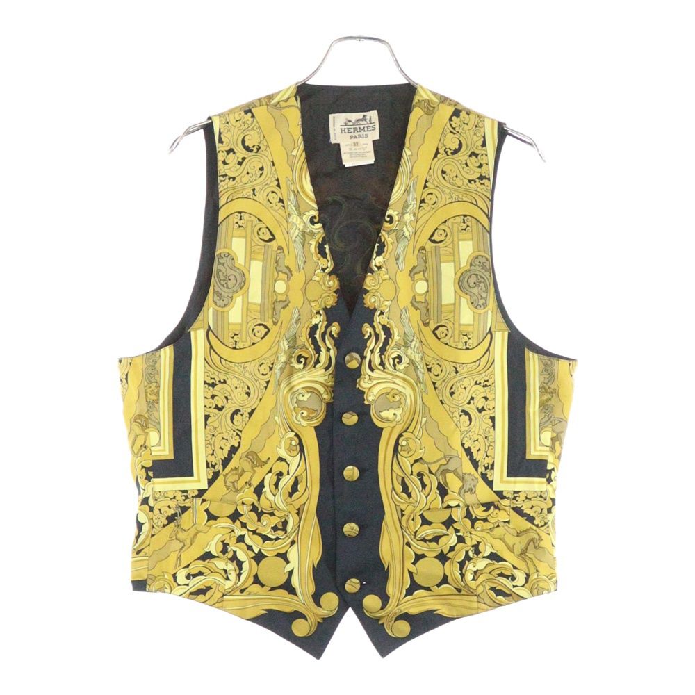 エルメス シルク ジレ 総柄 ヴィンテージ ベスト 46サイズ HERMES - 美品 Vintage エルメス HERMES ベスト ジレ スウェードレザー