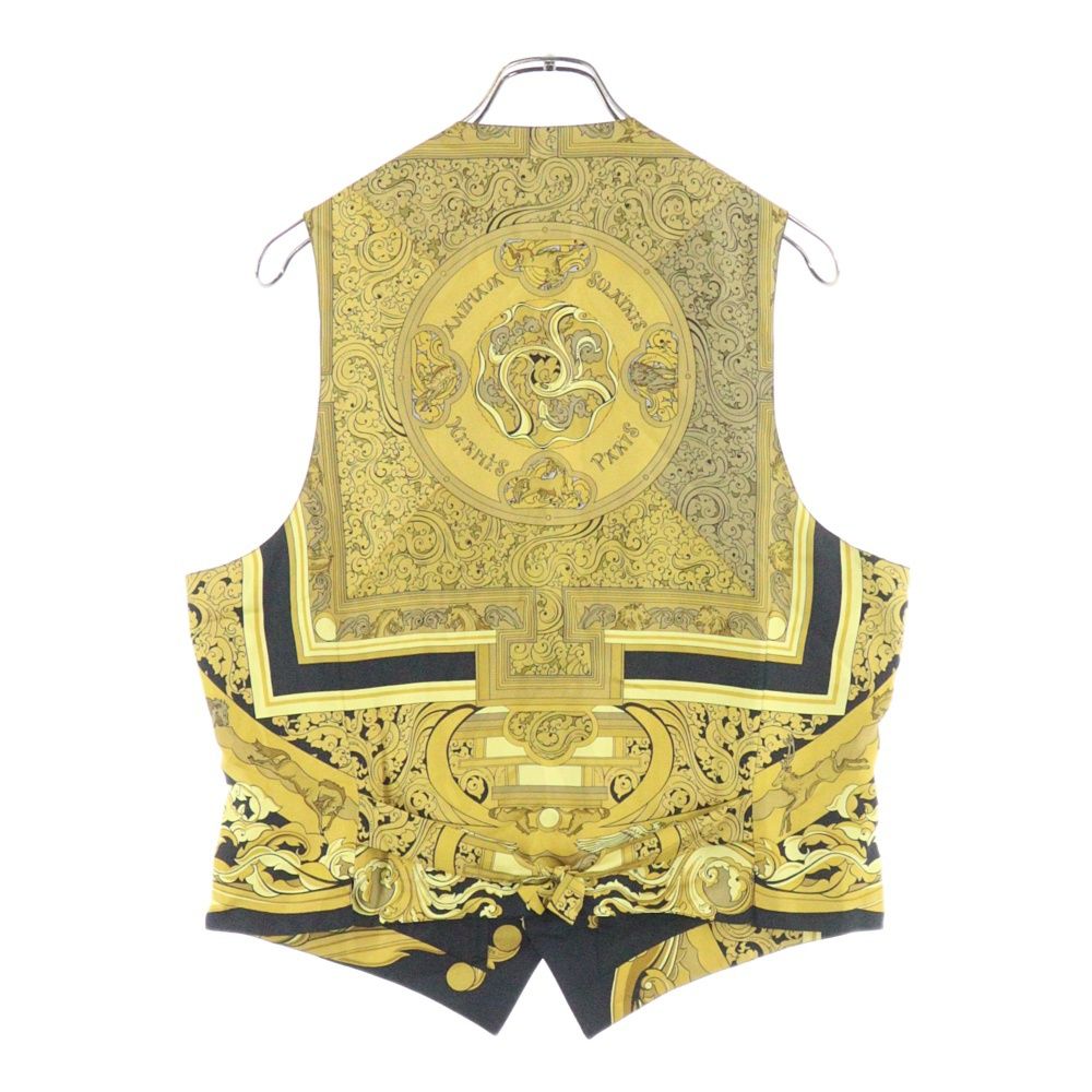 HERMES ゴールド ブラック ノースリーブベスト HERMES (エルメス) VINTAGE 総柄 シルク ベスト ブラック/ゴールド