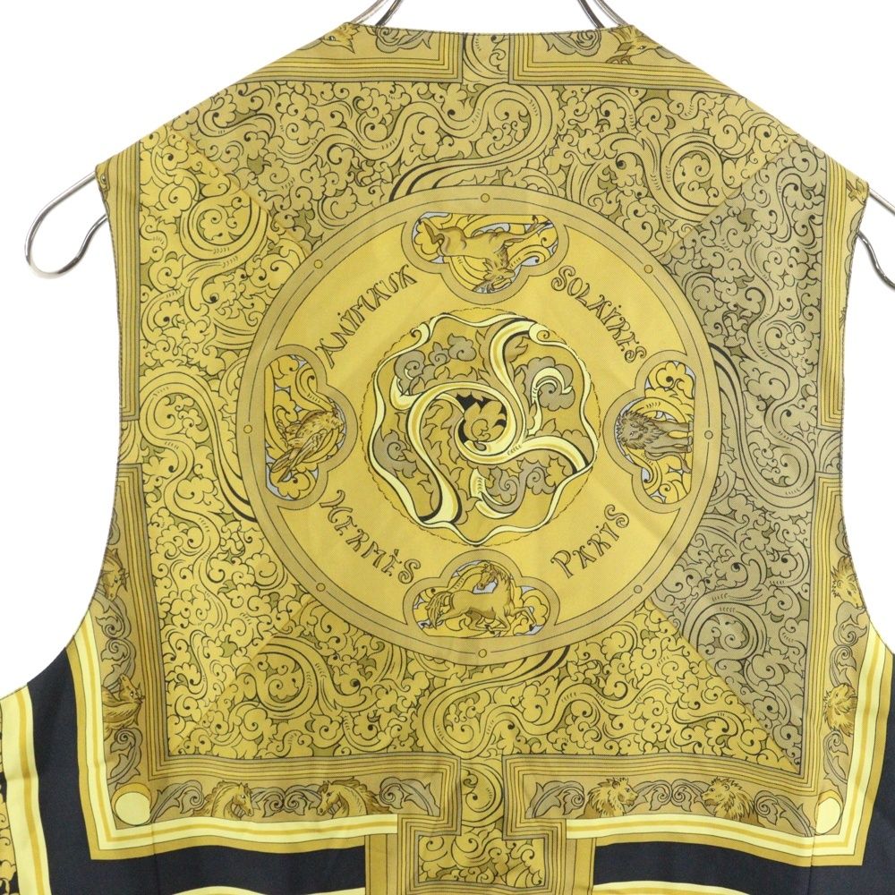 HERMES (エルメス) VINTAGE 総柄 シルク ベスト ブラック/ゴールド