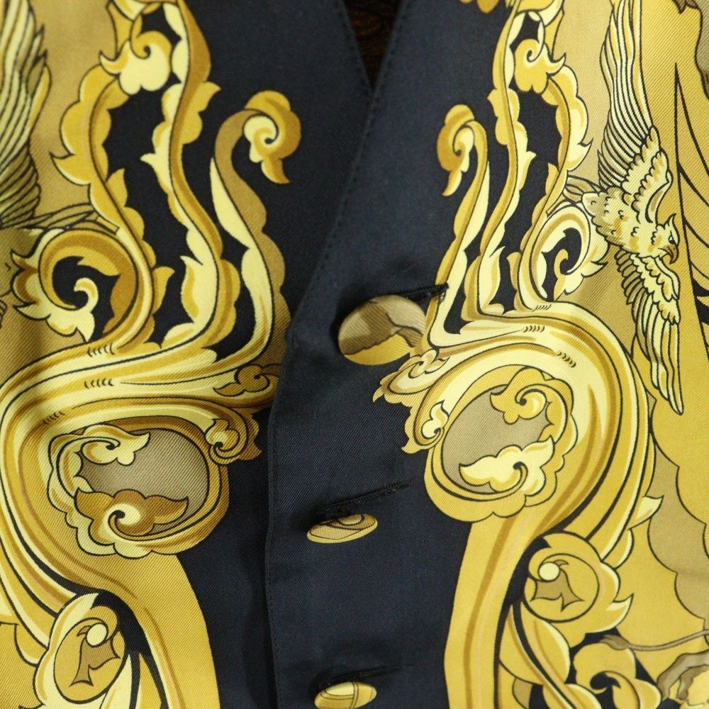 HERMES (エルメス) VINTAGE 総柄 シルク ベスト ブラック/ゴールド