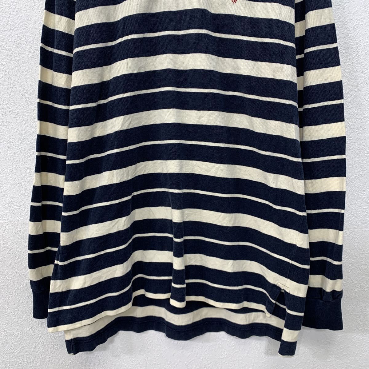90s POLO RALPH LAUREN 長袖 ポロシャツ XL ホワイト ネイビー ポロ