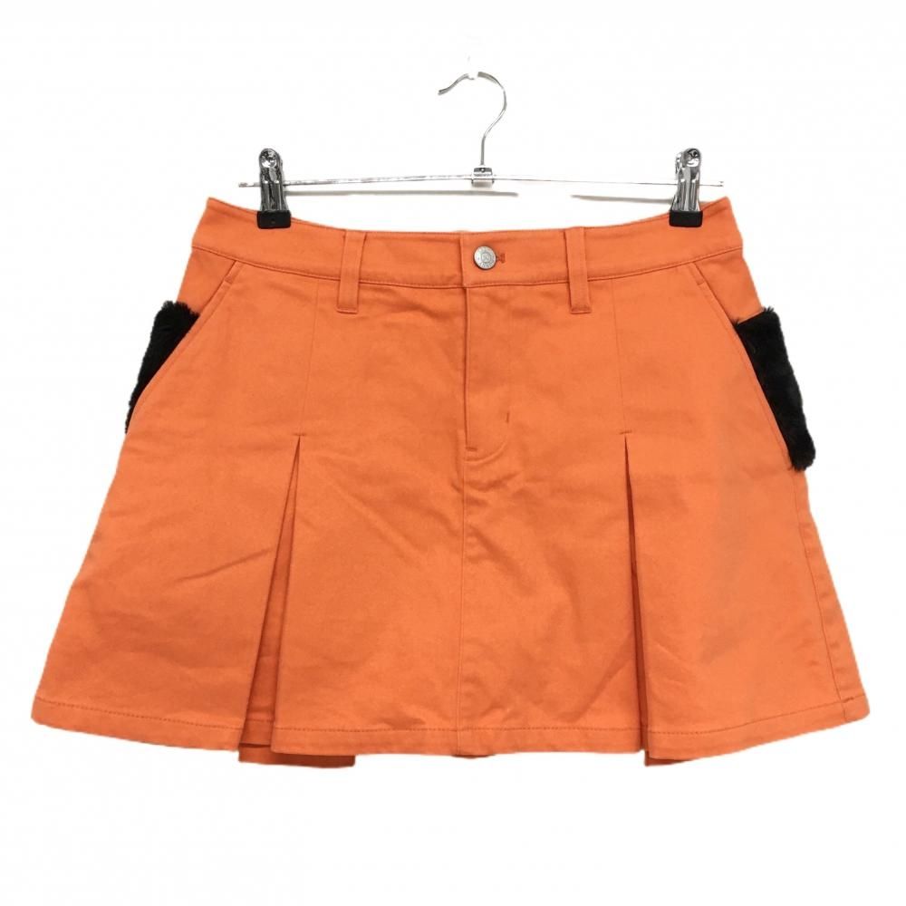 ジャックバニー ボックスプリーツスカート オレンジ×黒 後ろ一部ボア