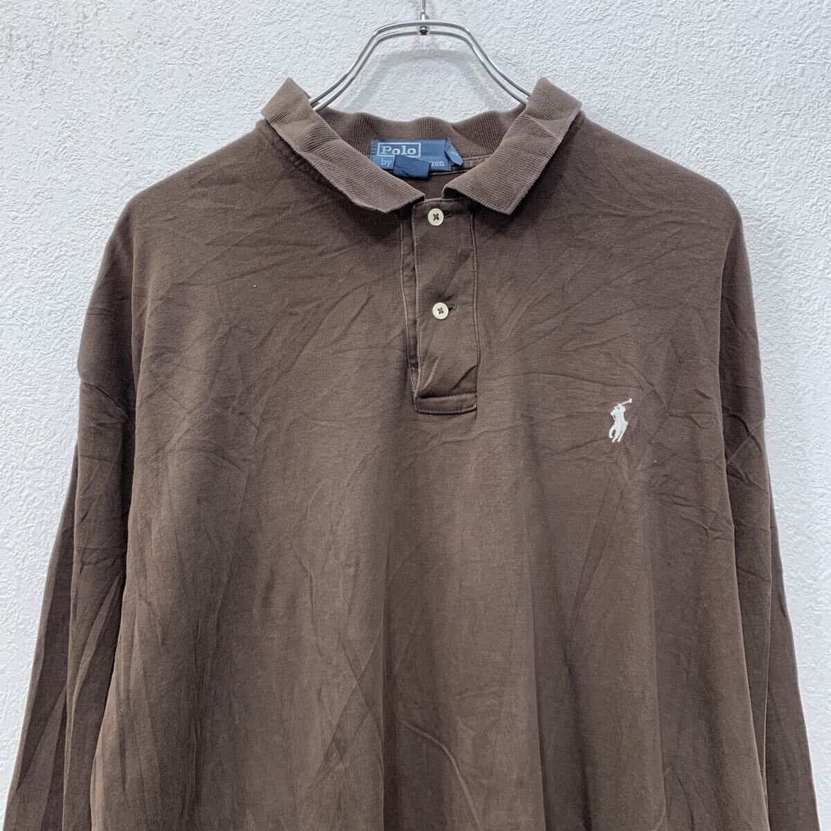 90s POLO RALPH LAUREN 長袖 ポロシャツ XXL ブラウン ポロバイラル