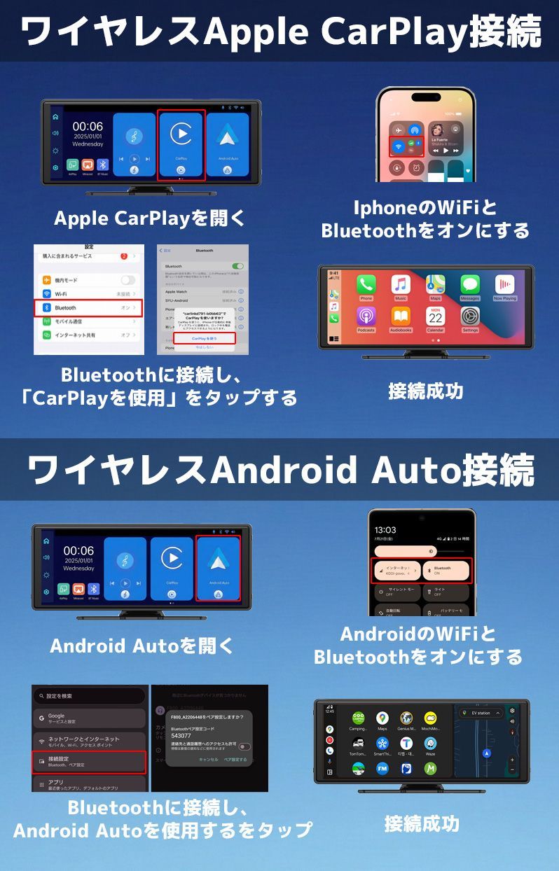 ディスプレイオーディオ オンダッシュモニター carplay 1080Pバック
