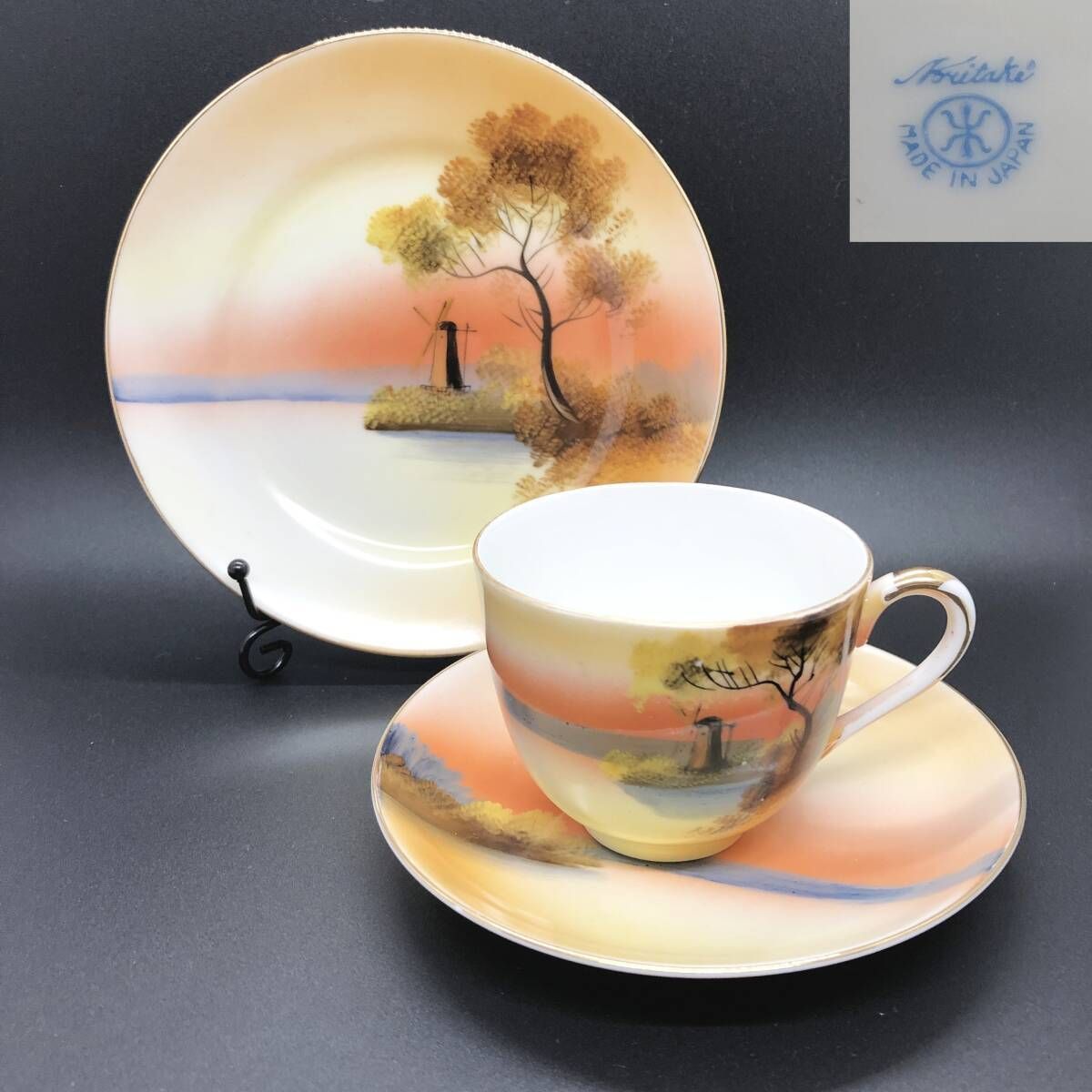 オールドノリタケ 夕暮 湖畔風景 キャビネットトリオ マルキ印 芸術的