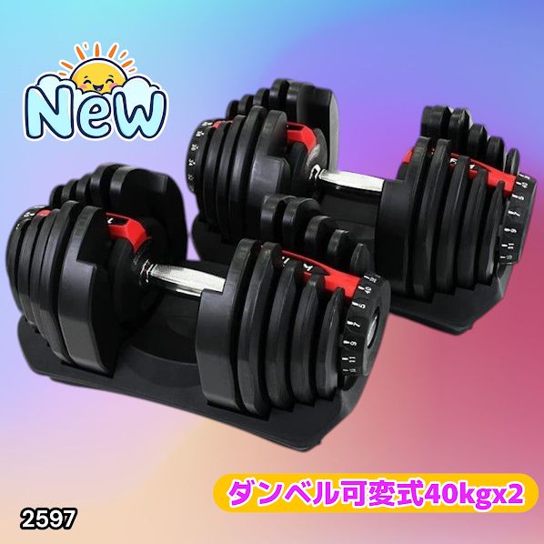 2597 ダンベル 可変式 レッド 40kg 2個 総重量80kg 多機能 5~40kg 17