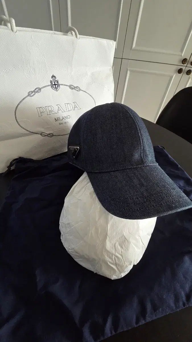 百貨店購入 フルセット PRADA プラダ デニム ベースボール キャップ L