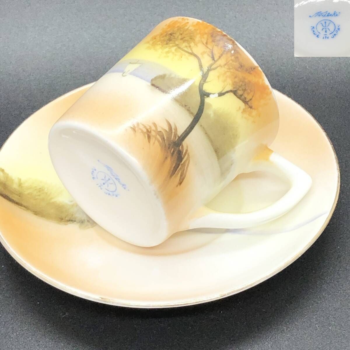 オールドノリタケ 夕暮 湖畔風景 デミタス カップ＆ソーサー マルキ印