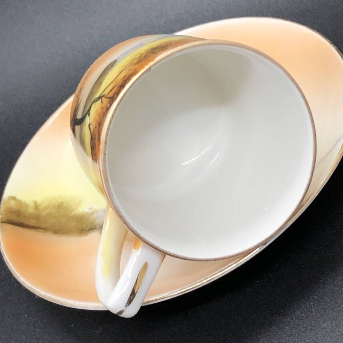 オールドノリタケ 夕暮 湖畔風景 デミタス カップ＆ソーサー マルキ印